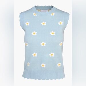 Greylin Light Blue Knit Top with Floral Accents
